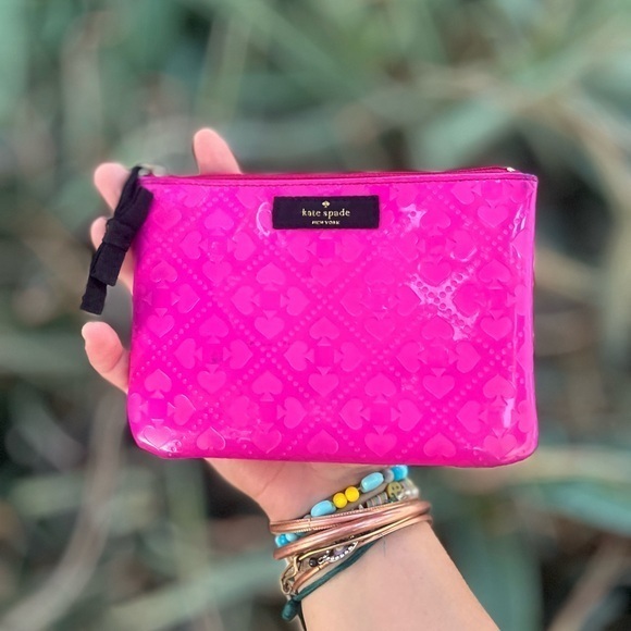 kate spade Handbags - KATE SPADE | Hot Pink Embossed Spades Heart Patent Leather Pouch